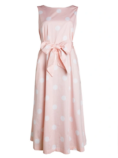 Shop Anne Klein Polka Dot Tie-waist A-line Dress In Cherry Blossom