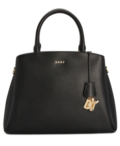 Shop Dkny Paige Leather Large Satchel, Created For Macy's In Black/gold