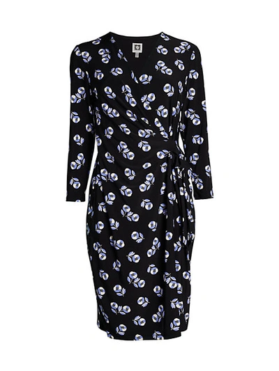 Shop Anne Klein Printed Wrap Dress In Black