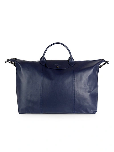 Shop Longchamp Leather Travel Bag In Navy