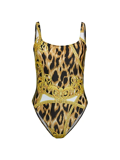 Shop Versace Printed One-piece Swimsuit In Black Print