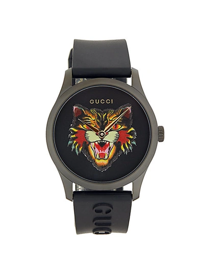 Shop Gucci G-timeless Angry Cat Stainless Steel & Rubber-strap Watch