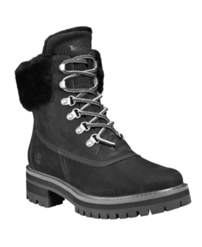 Shop Timberland Women's Courmayeur Valley Shearling Waterproof Lug Sole Boot Women's Shoes In Black