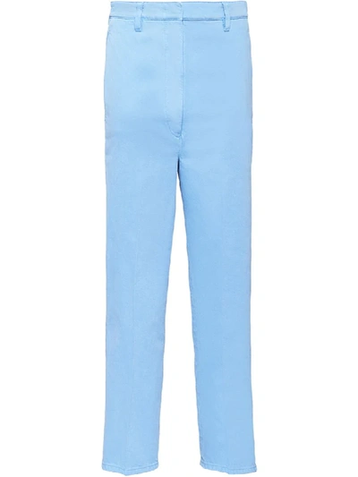 Shop Prada Cropped Poplin Jeans In Blue