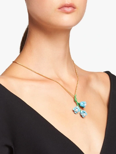 Shop Prada Floral Pendant Necklace In Blue