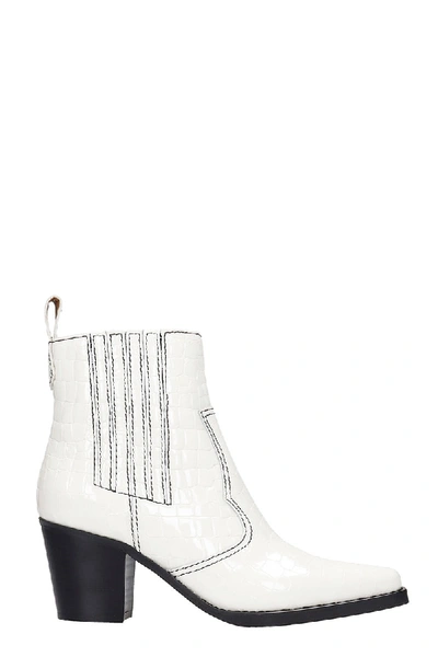 Shop Ganni High Heels Ankle Boots In White Leather