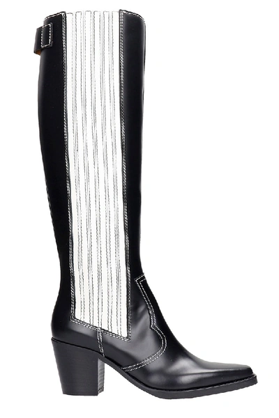 Shop Ganni High Heels Boots In Black Leather