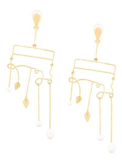 Shop Aurelie Bidermann Sirocco Leaf And Pearl Earrings In Gold