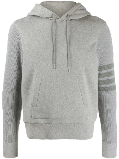 Shop Thom Browne 4-bar Sleeve Hooded Sweatshirt Light Grey