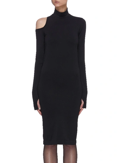 Shop Helmut Lang Asymmetric Back Cut Out Mock Neck Dress In Black