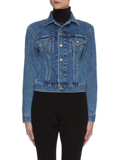 Shop Helmut Lang Femme Tucker' Crop Denim Jacket In Blue