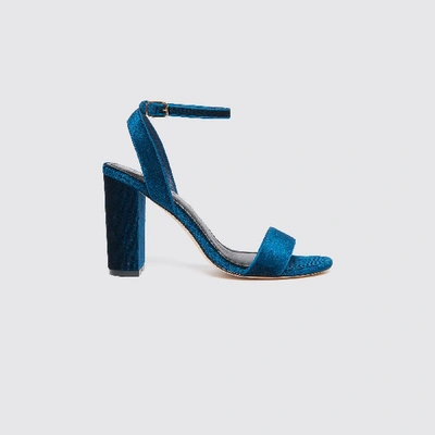 Shop Sandro Velvet Heeled Sandals In Turquoise