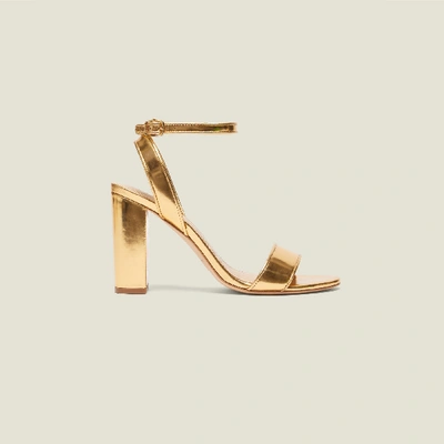 Shop Sandro Heeled Sandals In Metallic Leather In Gold