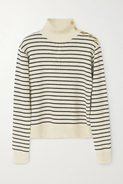 Shop By Malene Birger Layia Striped Merino Wool And Cotton-blend Sweater In Cream