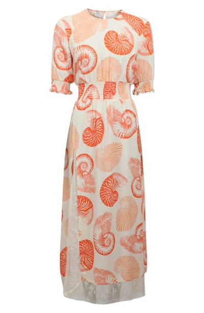 Shop Baum Und Pferdgarten Alella Shell Print Midi Dress In Cream Shell Wallpaper