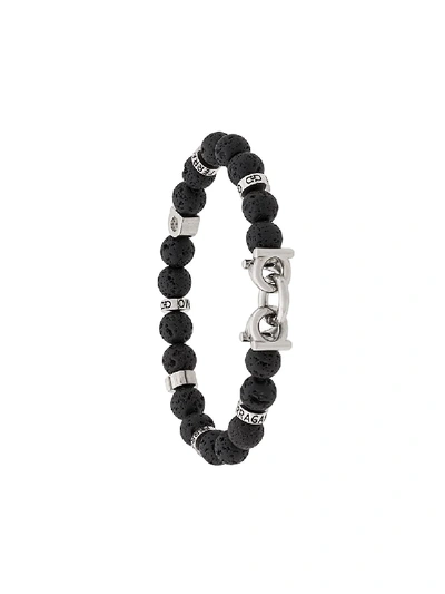 Shop Ferragamo Lava Stone Bead Gancini Bracelet In Black