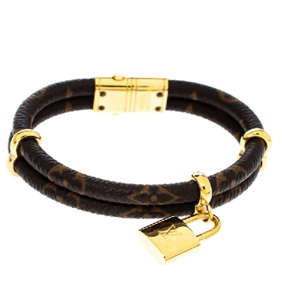 Pre-owned Louis Vuitton Keep It Twice Monogram Canvas Padlock Charm Bracelet  In Brown