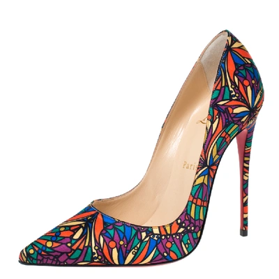 Pre-owned Christian Louboutin Multicolor Vitrail Print Satin So Kate Pointed Toe Pumps Size 38