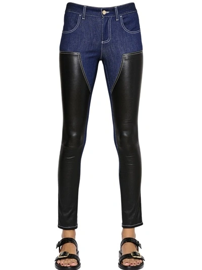Givenchy Cotton Denim & Nappa Leather Jeans, Dark Blue