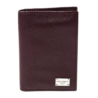 Pre-owned Dolce & Gabbana Dark Burgundy Leather Bifold Card Holder