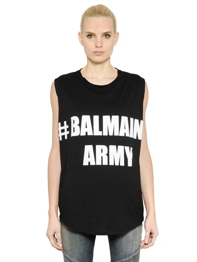 Shop Balmain Oversized Printed Cotton T-shirt, Black/white