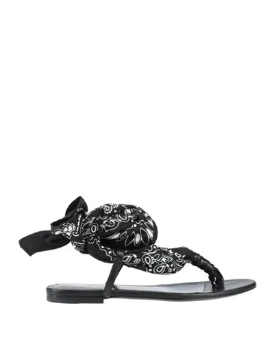Shop Saint Laurent Woman Toe Strap Sandals Black Size 5.5 Soft Leather, Textile Fibers