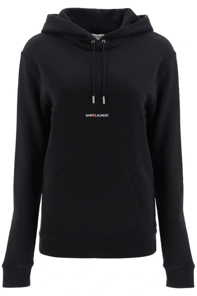 Shop Saint Laurent Logo Print Hoodie In Black