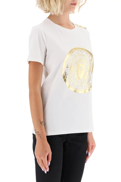 Shop Balmain Medallion Print T-shirt In White,gold