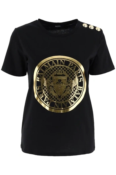 Shop Balmain Medallion Print T-shirt In Black,gold