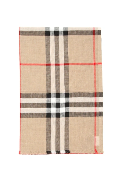 Shop Burberry Giant Check Scarf In Beige,red,black