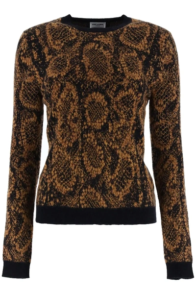 Shop Saint Laurent Jacquard Snake Sweater In Black,yellow,gold