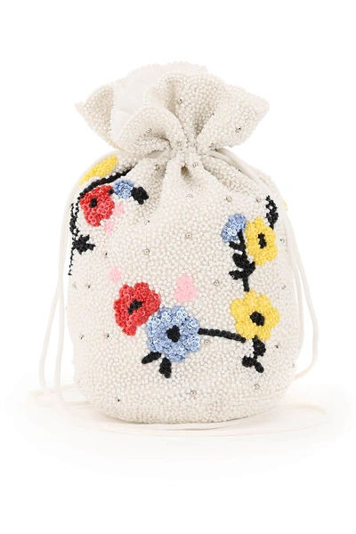 Shop Ganni Hand Beaded Mini Pouch In White,yellow,light Blue