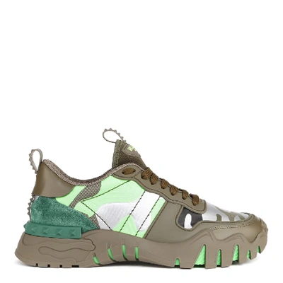 Shop Valentino Rockrunner Camouflage Sneakers In Army Green-silver-v