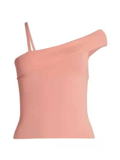 Shop Alice And Olivia Arletta Asymmetrical Off-the-shoulder Top In Light Peach