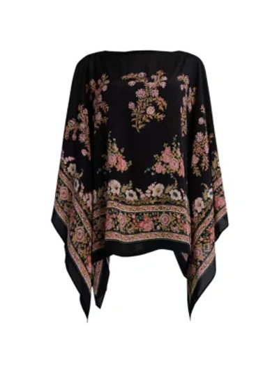 Shop Etro Floral Silk Poncho In Black