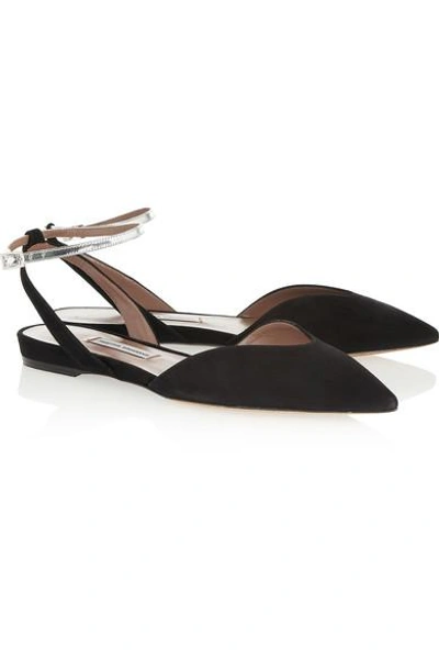 Shop Tabitha Simmons Vera Metallic Leather And Suede Point-toe Flats In Black