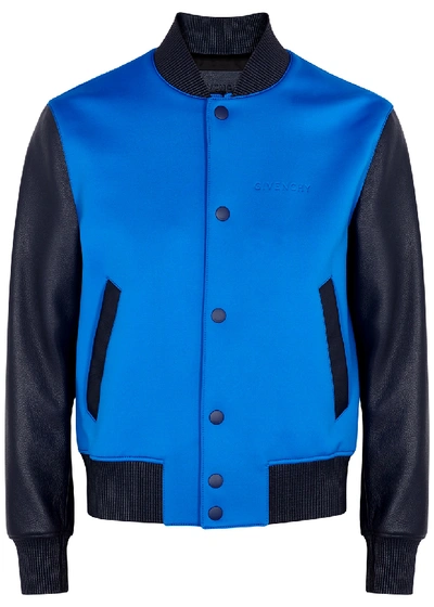 Shop Givenchy Blue Neoprene And Leather Bomber Jacket