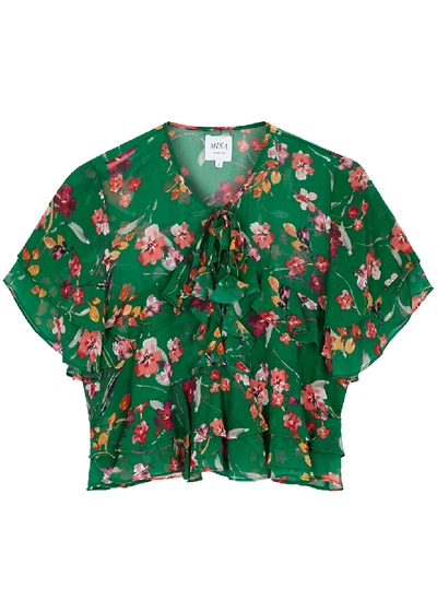 Shop Misa Raziela Floral-print Chiffon Top In Green