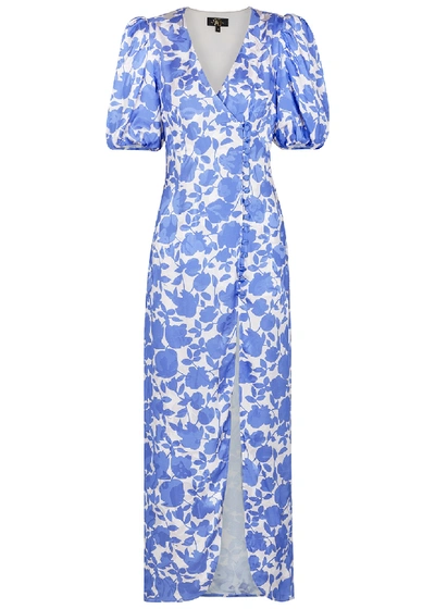 Shop De La Vali Ohio Floral-print Satin Maxi Dress In Blue