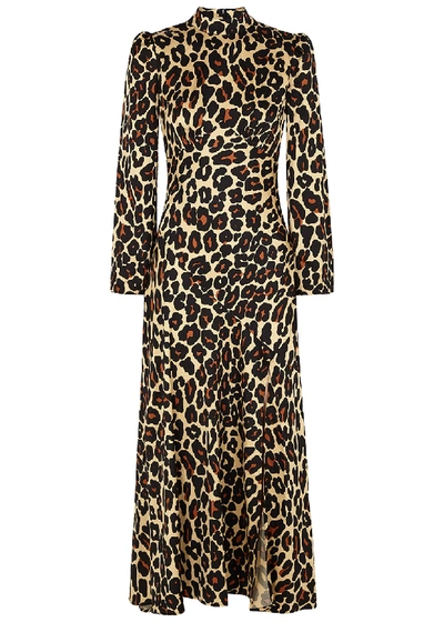 Shop De La Vali Clara Leopard-print Satin Midi Dress