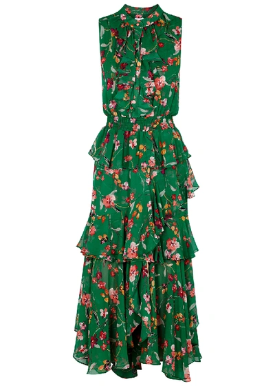 Shop Misa Ilona Floral-print Chiffon Midi Dress In Green