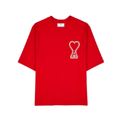 Shop Ami Alexandre Mattiussi Red Logo-appliquéd Cotton T-shirt
