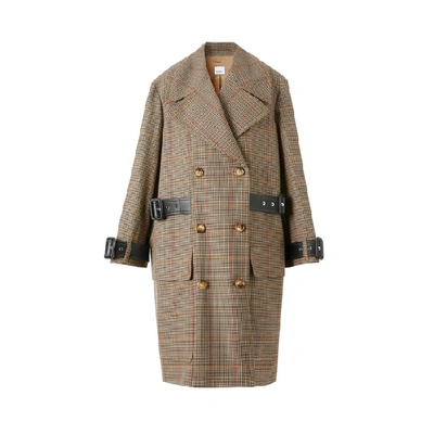 Shop Burberry Houndstooth Check Wool Double-breasted Coat In Dark Brown