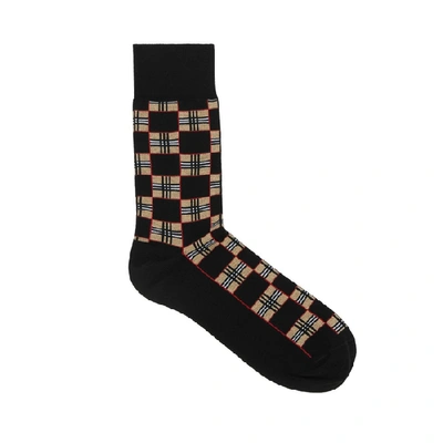 Shop Burberry Chequer Cotton Blend Socks In Black