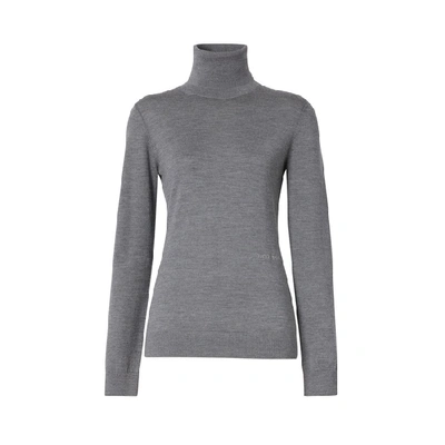Shop Burberry Two-tone Merino Wool Silk Roll-neck Sweater In Grey Melange