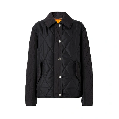 Shop Burberry Logo Print Diamond Quilted Jacket In Black