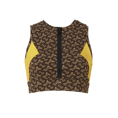 Shop Burberry Colour Block Monogram Print Cropped Top In Bridle Brown Ip Pttn