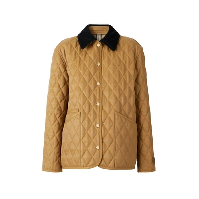 Shop Burberry Corduroy Collar Diamond Quilted Jacket In Camel