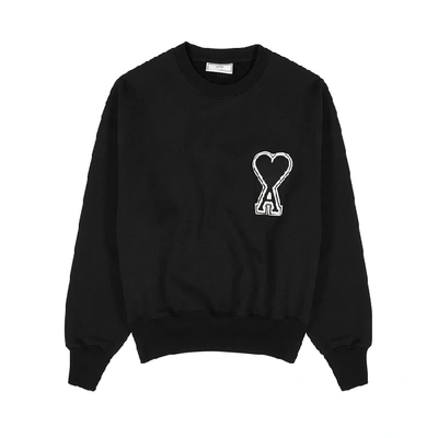 Shop Ami Alexandre Mattiussi Black Logo-appliquéd Cotton Sweatshirt