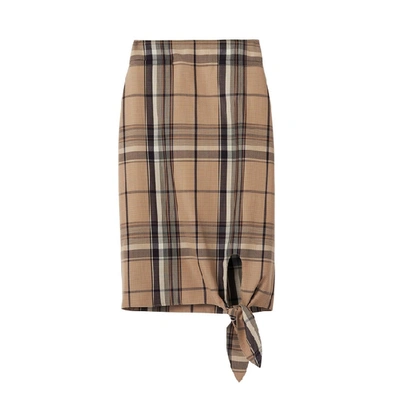 Shop Burberry Knot Detail Check Wool Pencil Skirt In Driftwood Ip Pattern